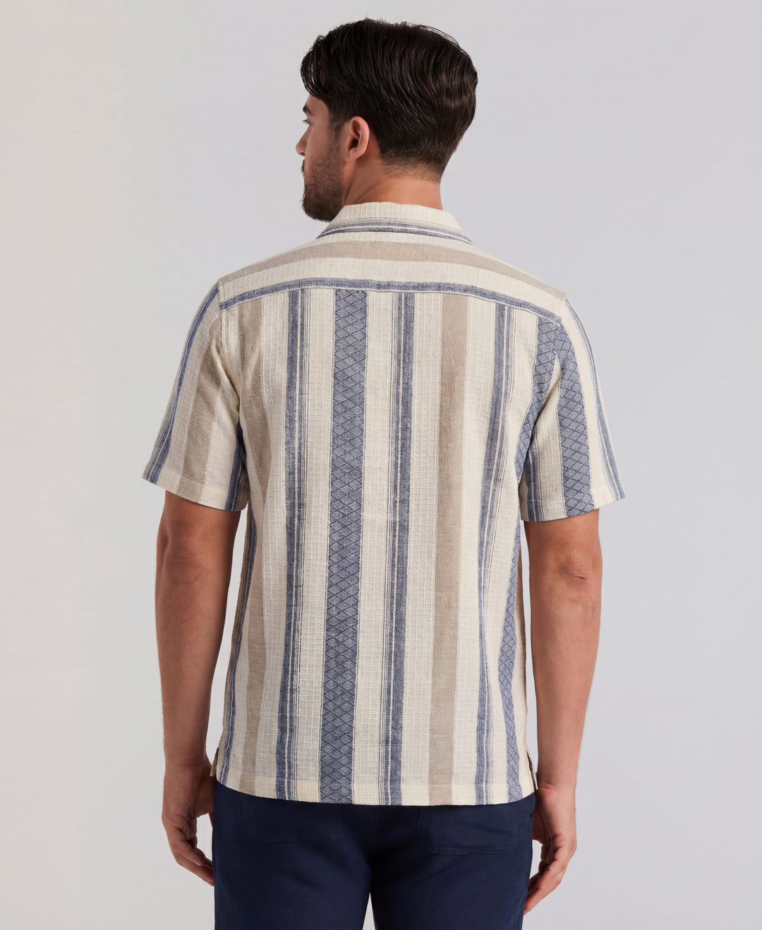 Linen Blend Striped Dobby Shirt (Egret) 