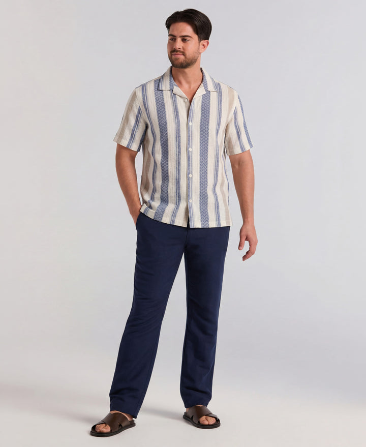 Linen Blend Striped Dobby Shirt (Egret) 