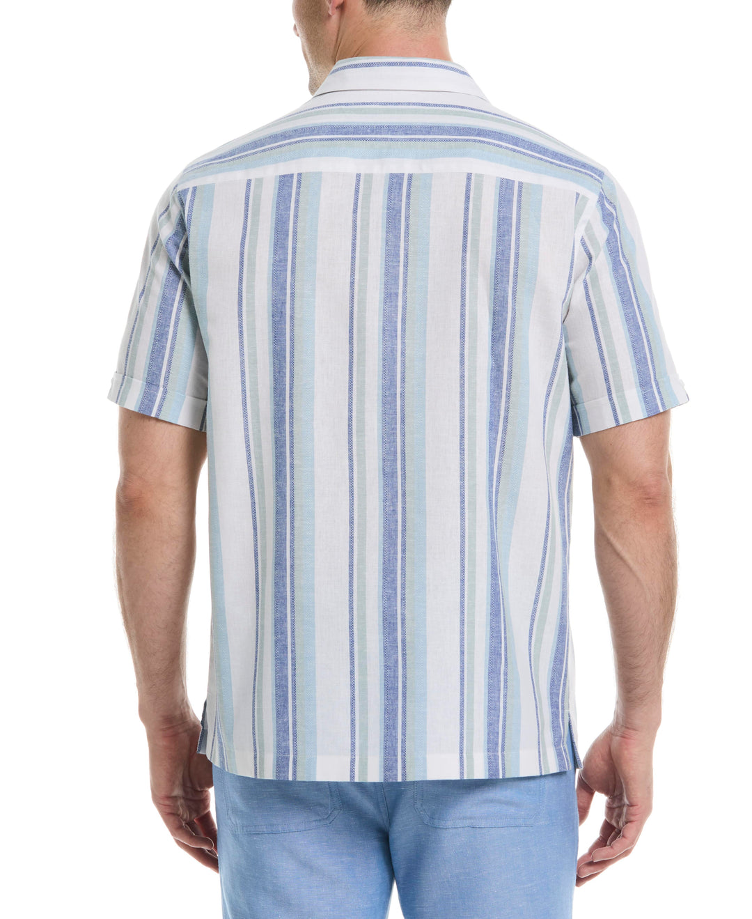 Linen Blend Striped Panel Shirt (Forget Me Not) 