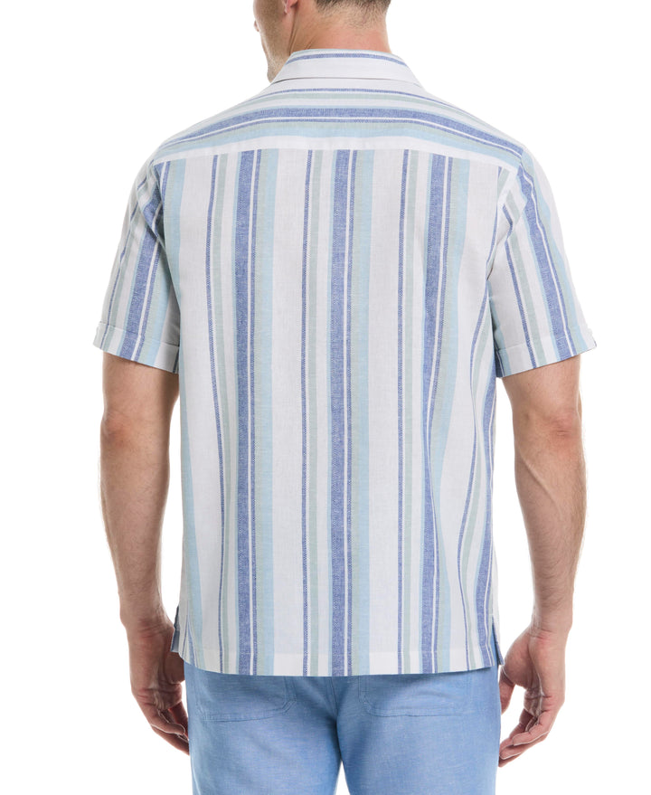 Linen Blend Striped Panel Shirt (Forget Me Not) 
