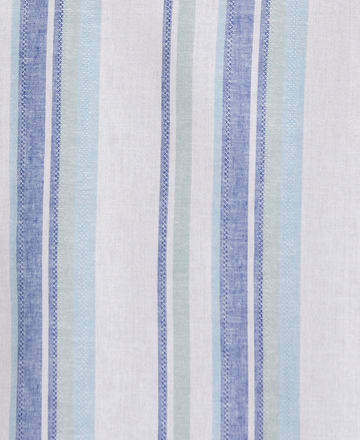 Linen Blend Striped Panel Shirt (Forget Me Not) 