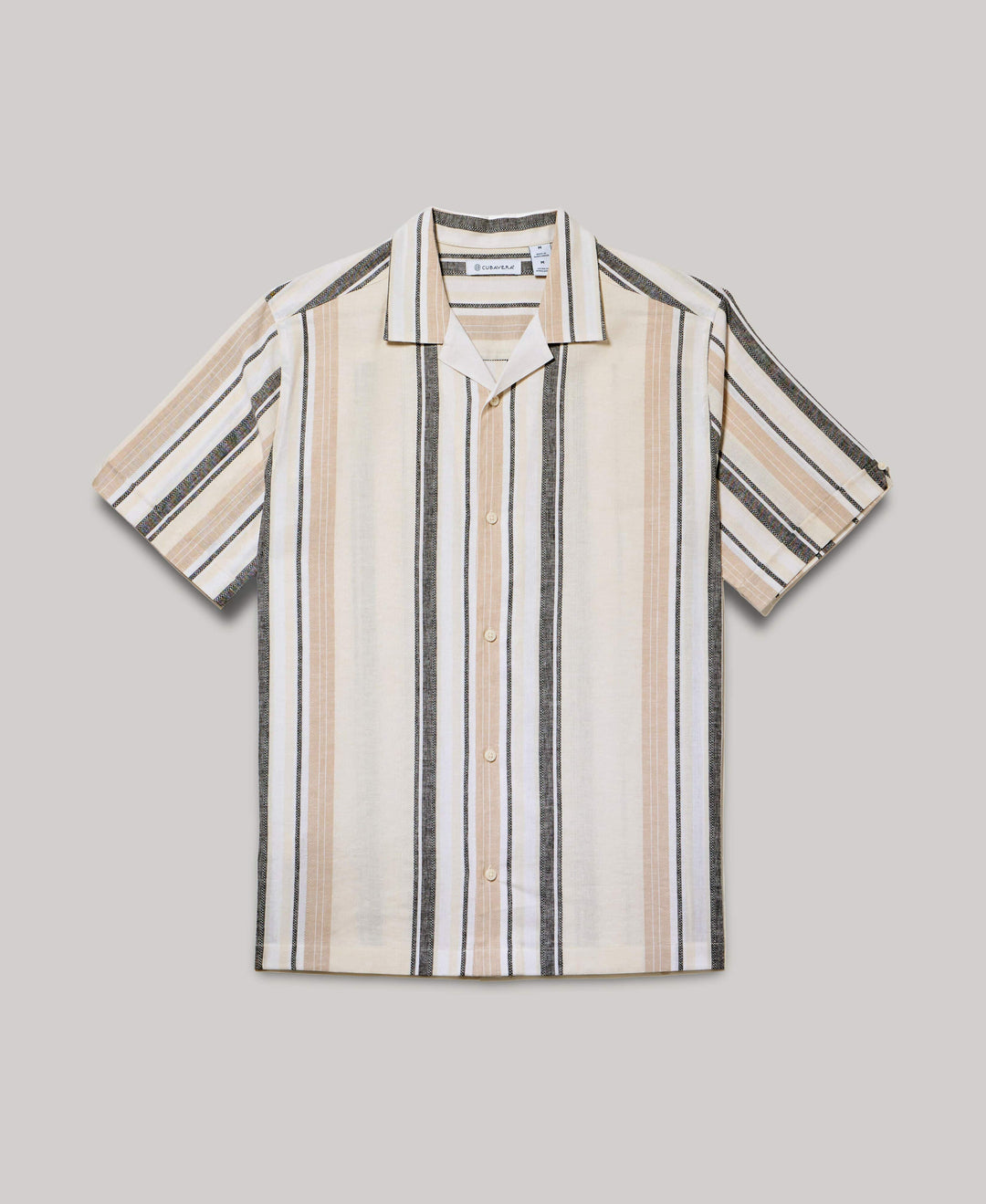 Linen Blend Striped Panel Shirt (Jet Black) 