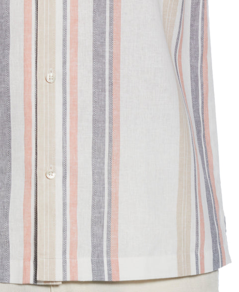 Linen Blend Striped Panel Shirt (Egret) 