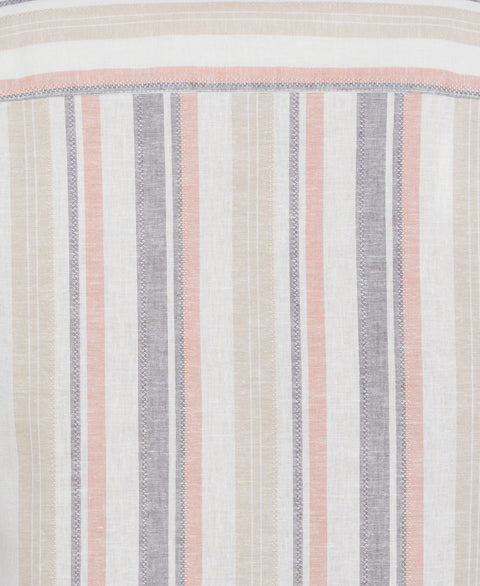 Linen Blend Striped Panel Shirt (Egret) 