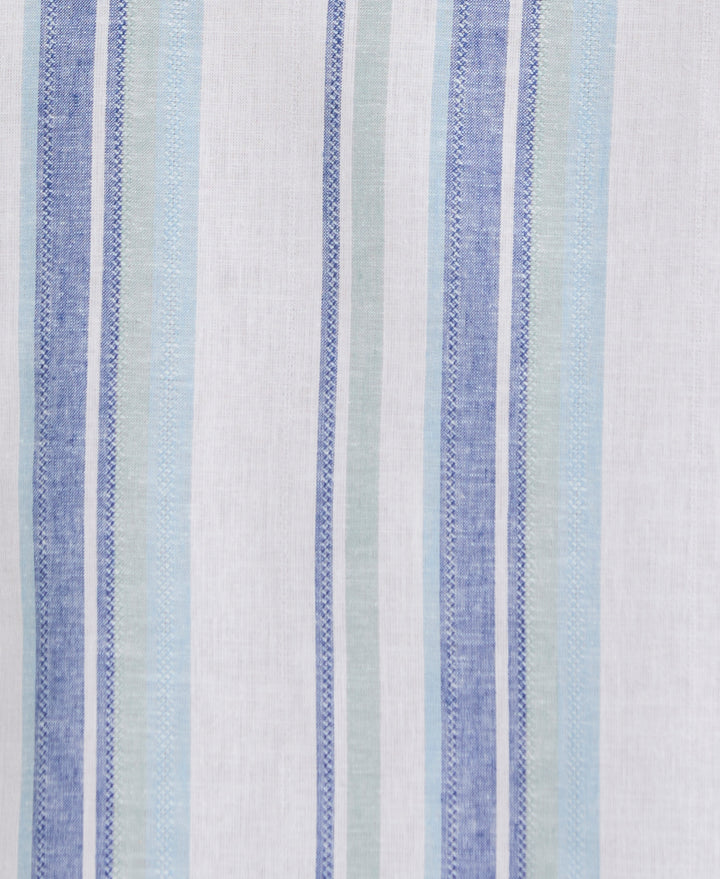 Linen Blend Striped Panel Shirt (Forget Me Not) 