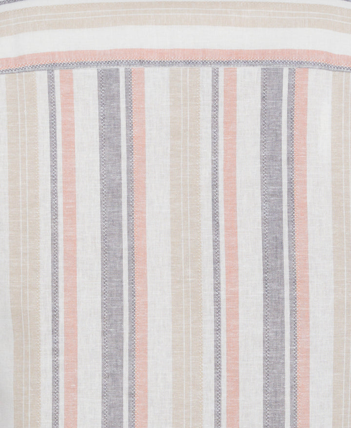 Linen Blend Striped Panel Shirt (Egret) 