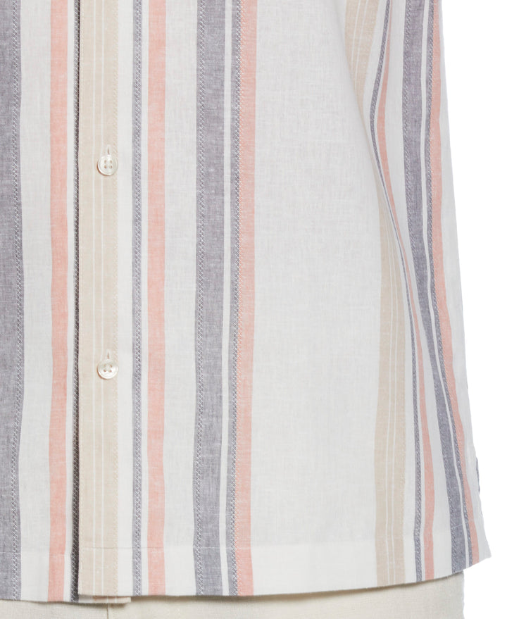 Linen Blend Striped Panel Shirt (Egret) 