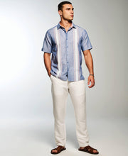 Linen Blend Textured Panel Shirt-Casual Shirts-Cubavera