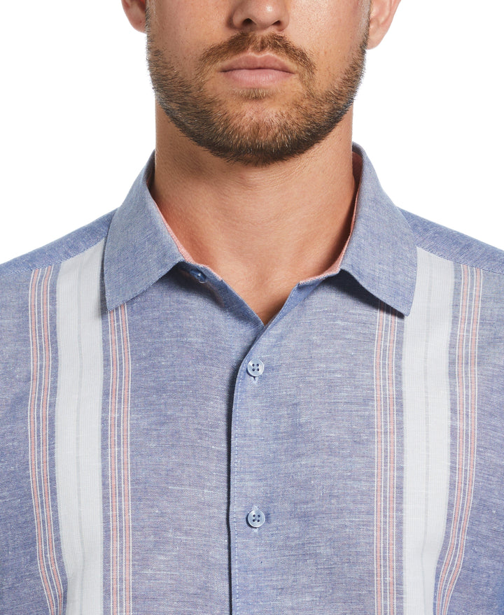 Linen Blend Textured Panel Shirt (Limoges) 