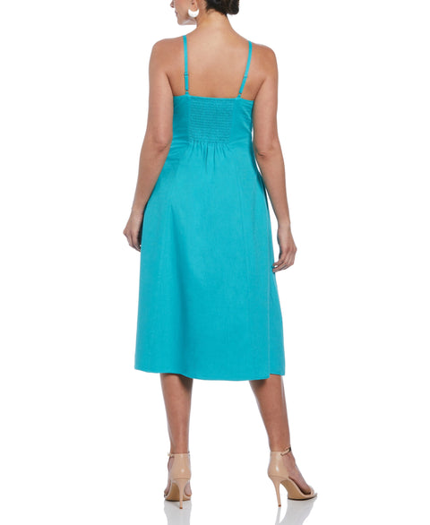 Linen Blend Thin Strap Midi Dress (Baltic) 