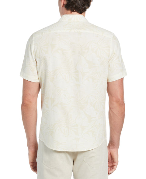 Linen Blend Tonal Multi Leaf Print Shirt (Bleached Sand) 