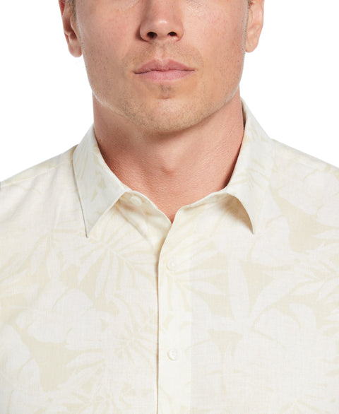 Linen Blend Tonal Multi Leaf Print Shirt (Bleached Sand) 