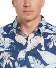 Linen-Blend Tropical Bird Print Shirt (Ensign Blue) 