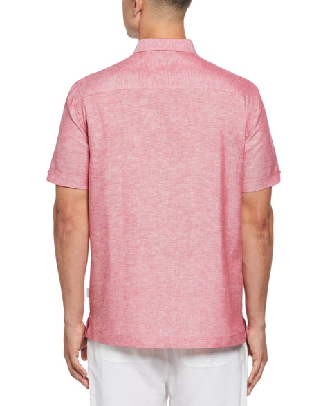 Linen Blend Tropical Embroidery Panel Shirt (Tango Red) 