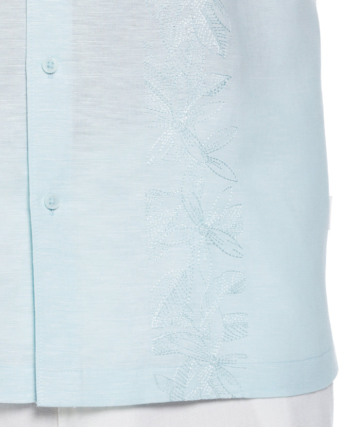 Linen Blend Tropical Embroidery Panel Shirt (Aquatic) 