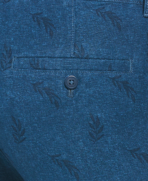 Linen Blend Tropical Leaf Print Short (Titan) 
