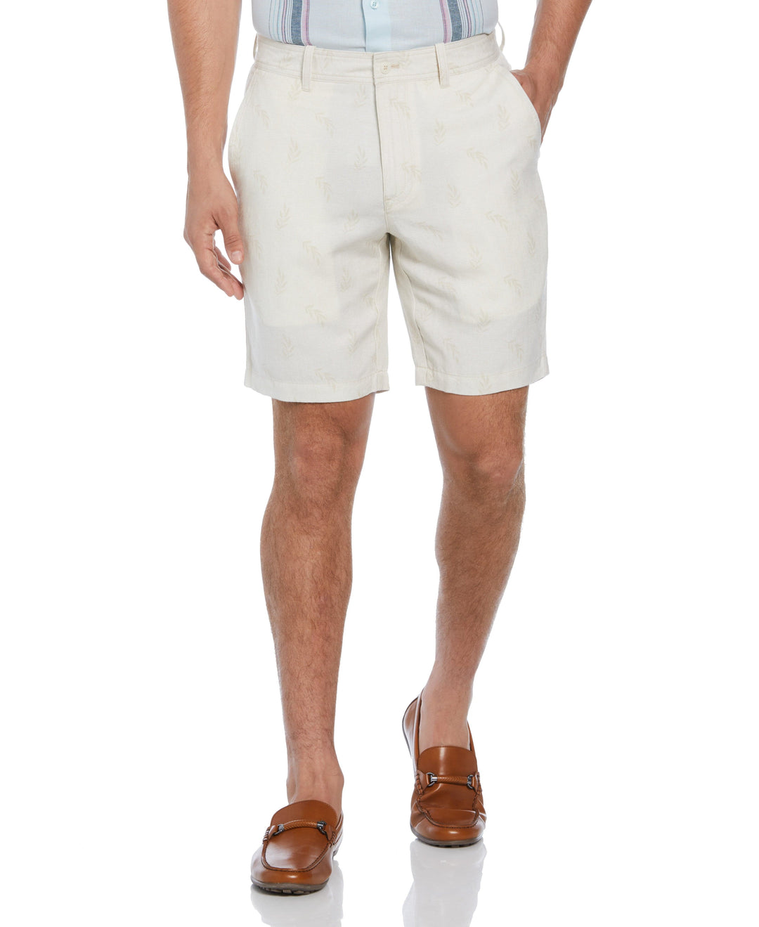 Linen Blend Tropical Leaf Print Short (Silver Lining) 