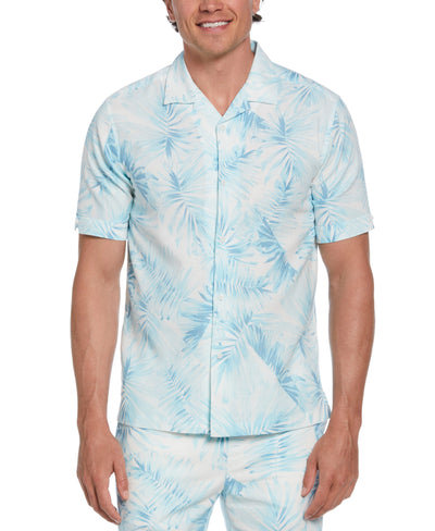 Linen Blend Tropical Palm Print Shirt (Aqua Esque) 