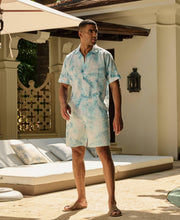 Linen Blend Tropical Palm Print Shirt-Casual Shirts-Cubavera