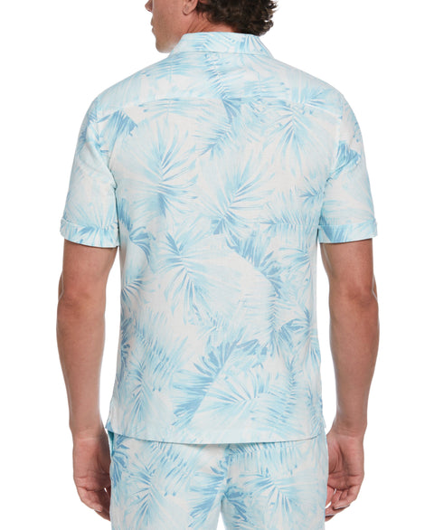 Linen Blend Tropical Palm Print Shirt (Aqua Esque) 