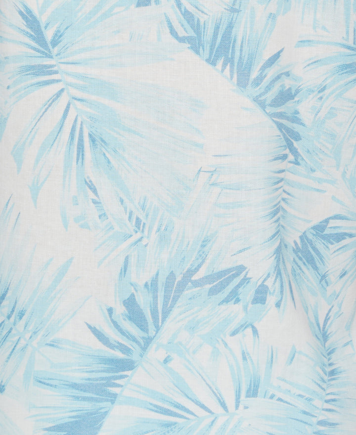 Linen Blend Tropical Palm Print Shirt (Aqua Esque) 
