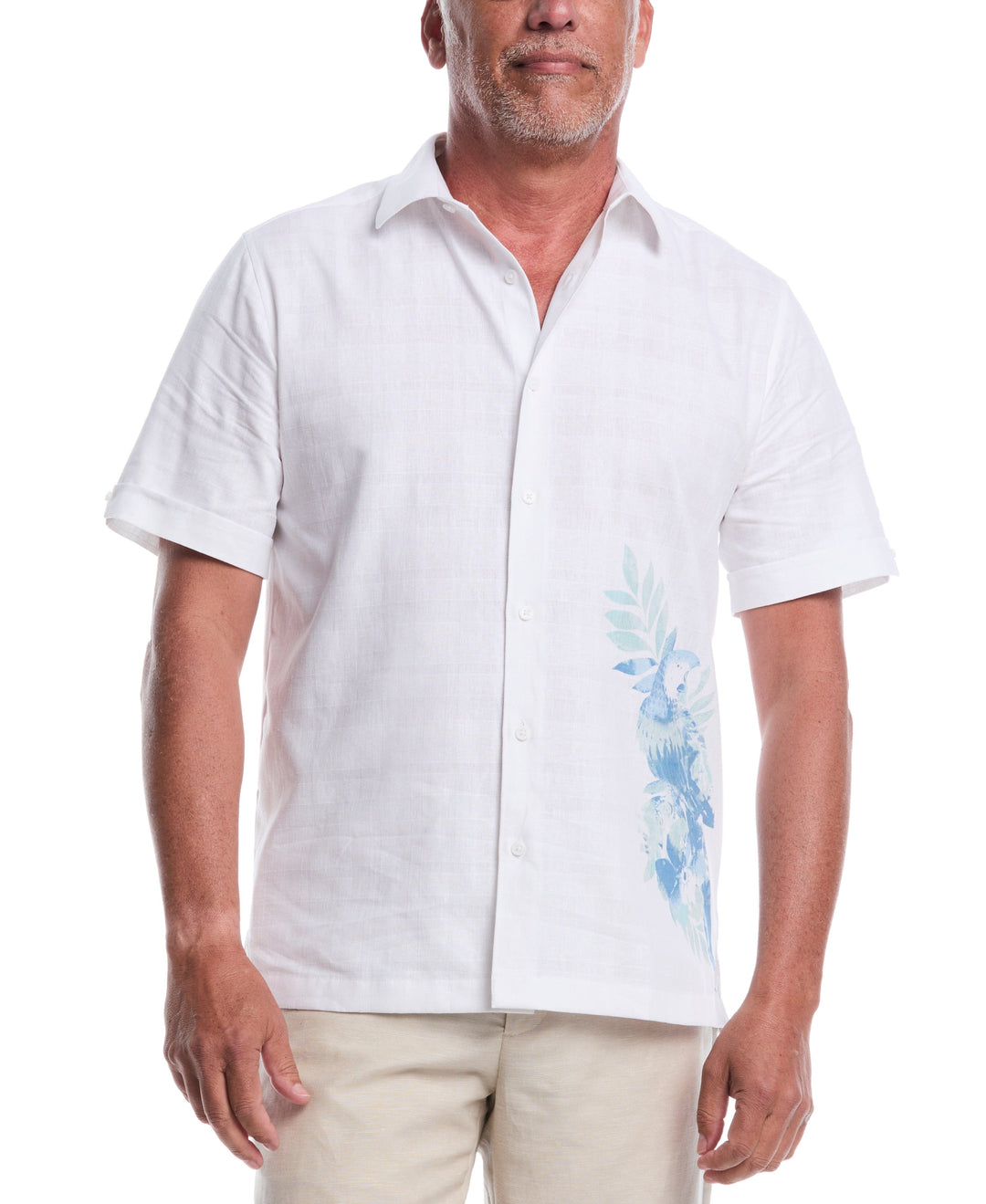 Linen Blend Tropical Print Shirt (Brilliant White) 
