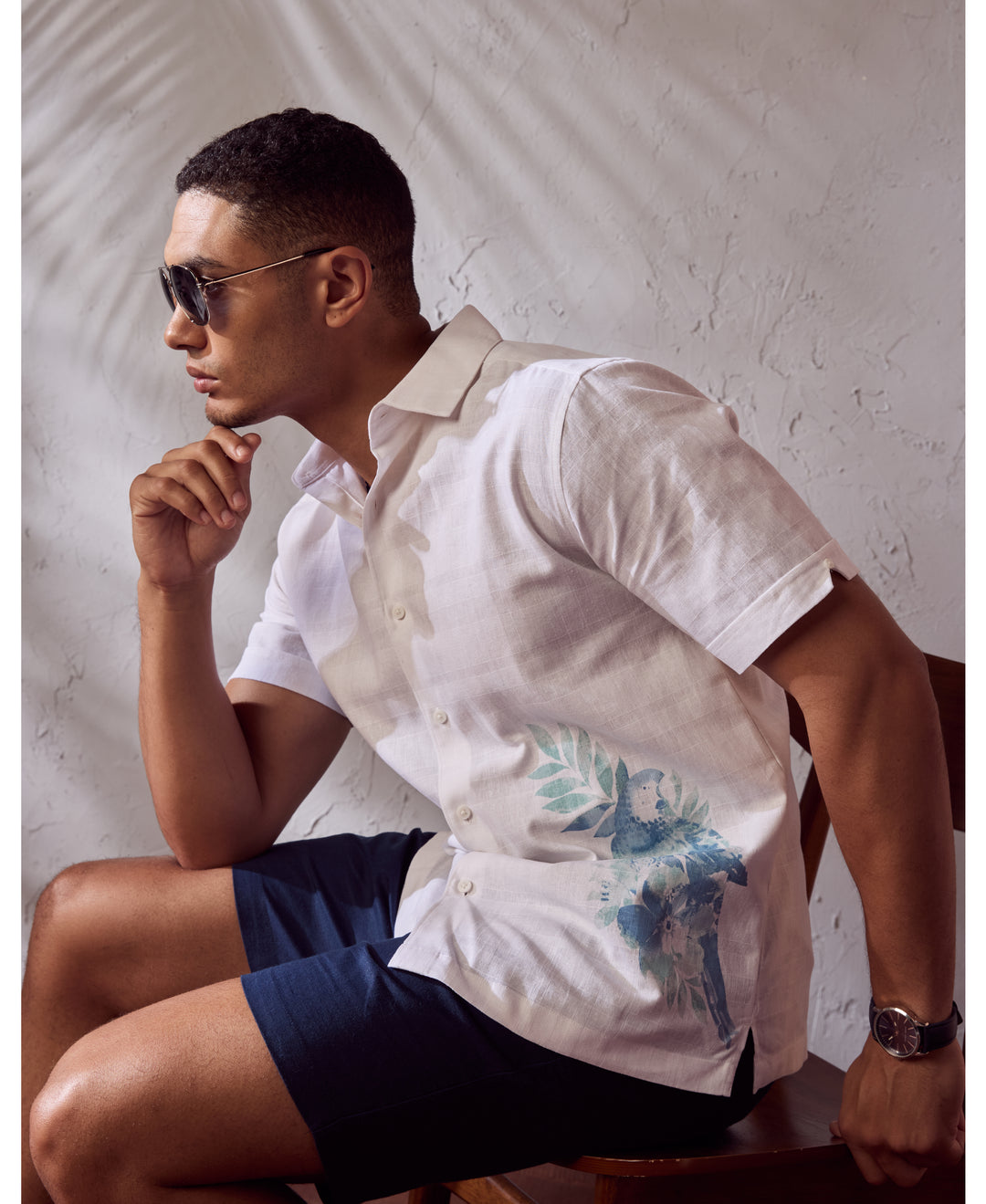 Linen Blend Tropical Print Shirt-Casual Shirts-Cubavera