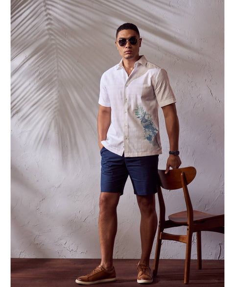 Linen Blend Tropical Print Shirt-Casual Shirts-Cubavera
