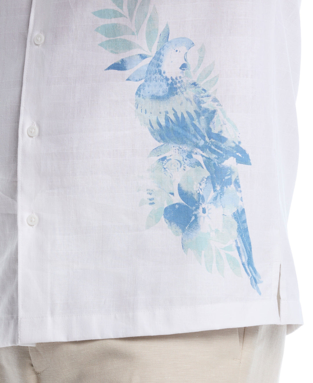Linen Blend Tropical Print Shirt (Brilliant White) 