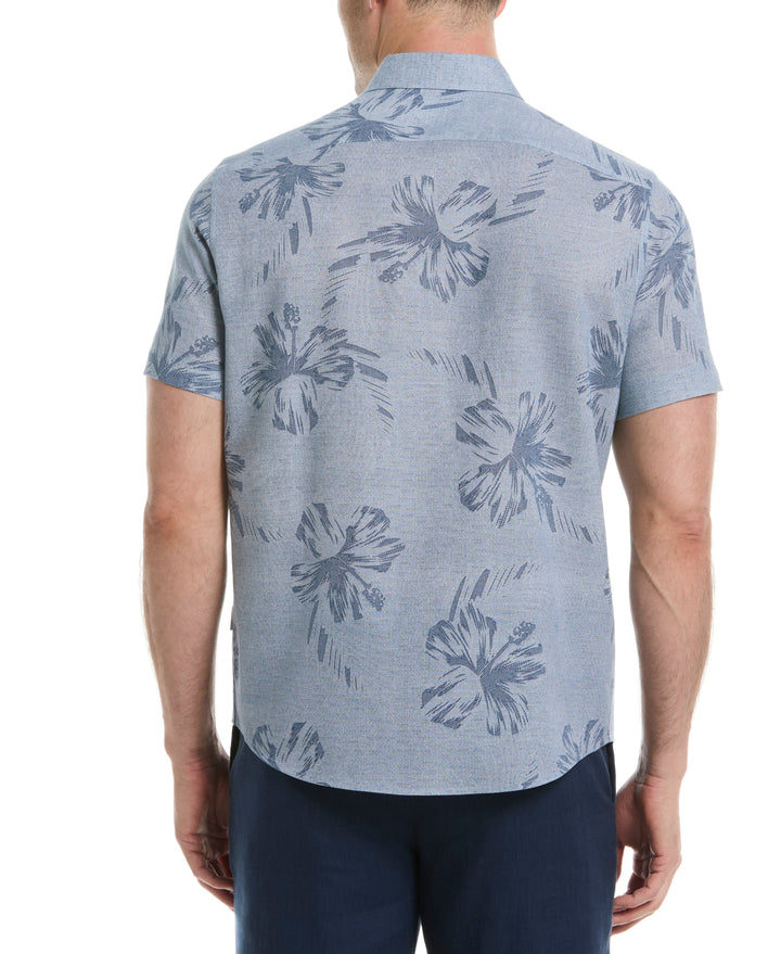 Men's Linen Blend Tropical Print Shirt (Ensign Blue) 