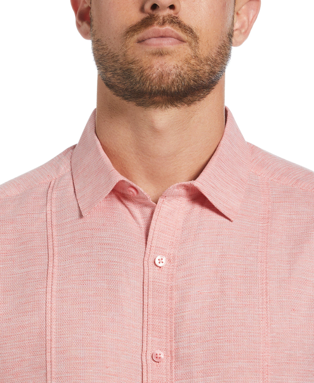 Linen Blend Tuck Panel Dobby Shirt (Spiced Coral) 