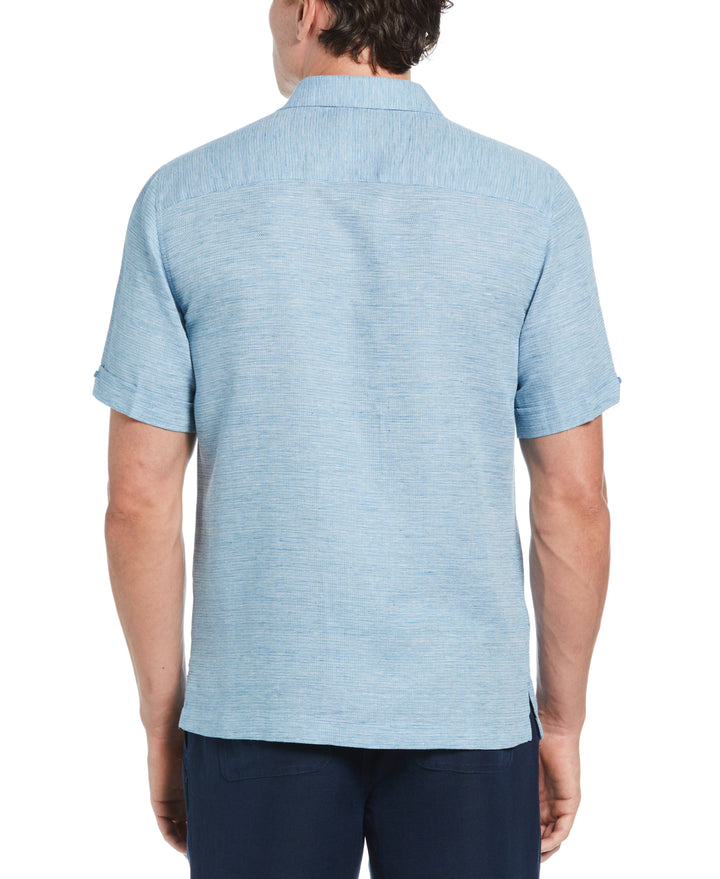 Linen Blend Tuck Panel Dobby Shirt (Blue Sapphire) 