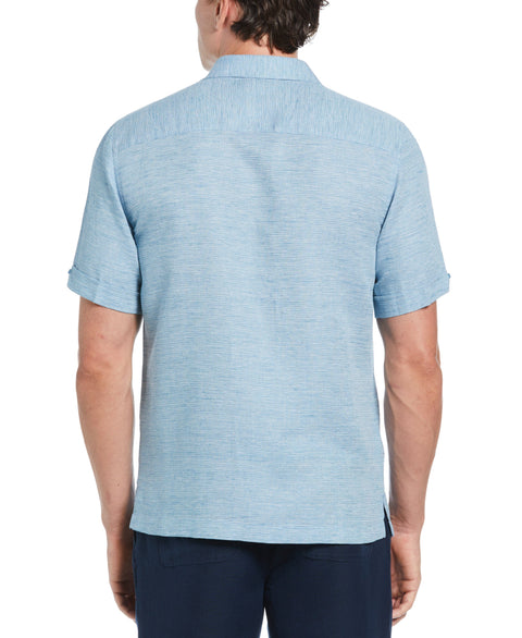 Linen Blend Tuck Panel Dobby Shirt (Blue Sapphire) 