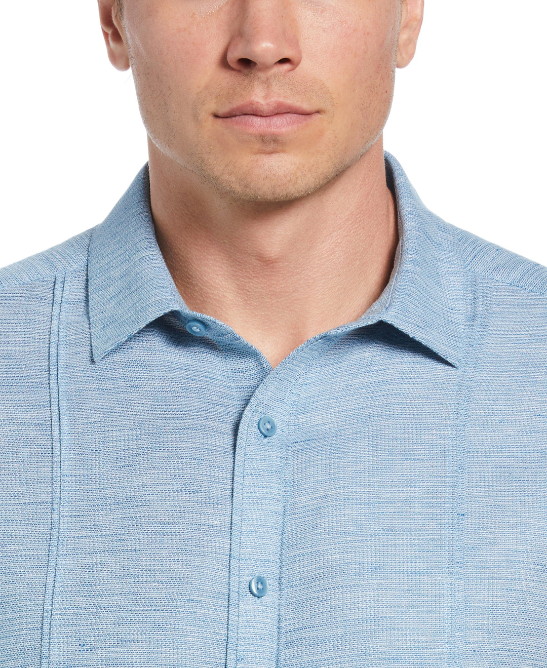 Linen Blend Tuck Panel Dobby Shirt (Blue Sapphire) 