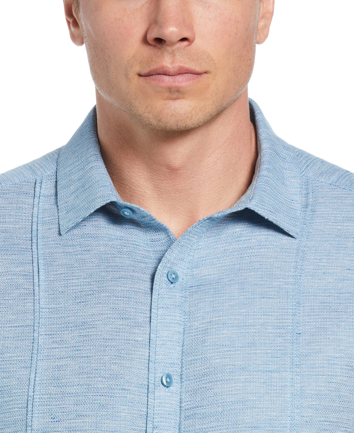 Linen Blend Tuck Panel Dobby Shirt (Blue Sapphire) 