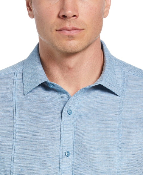 Linen Blend Tuck Panel Dobby Shirt (Blue Sapphire) 