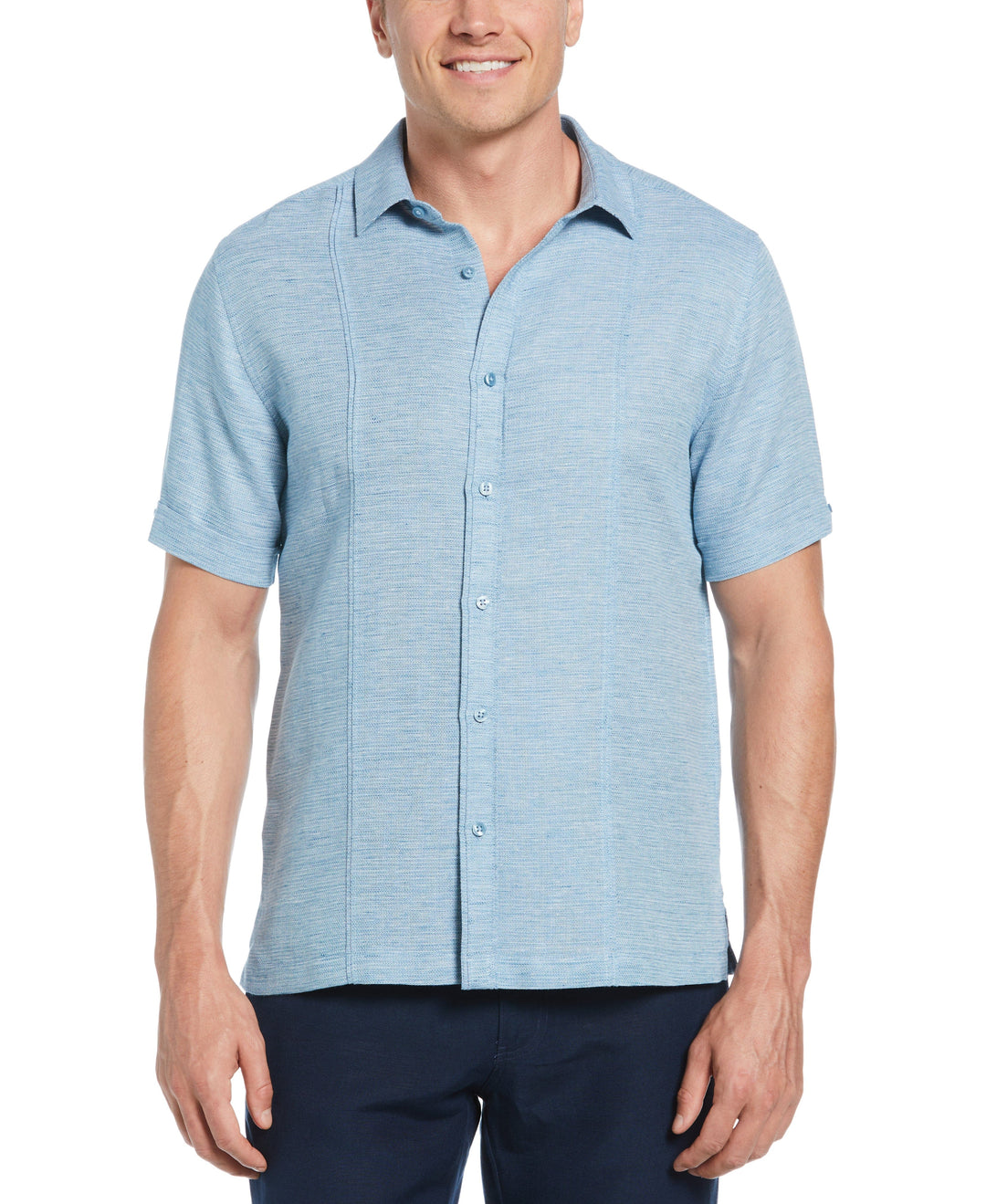 Linen Blend Tuck Panel Dobby Shirt (Blue Sapphire) 