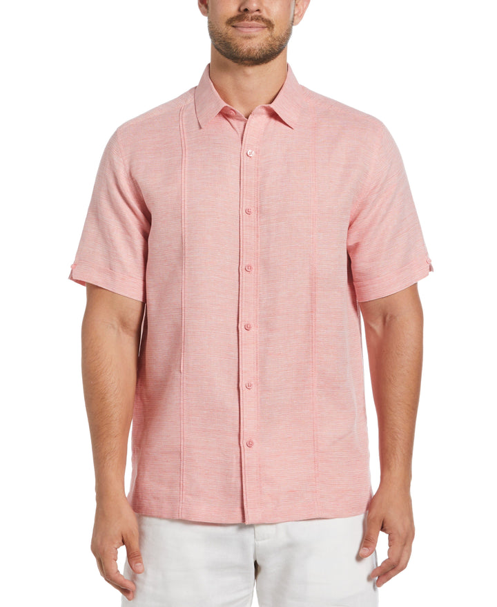 Linen Blend Tuck Panel Dobby Shirt (Spiced Coral) 
