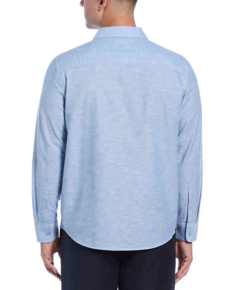 Linen Blend Tuck Panel Shirt (Parisian Blue) 