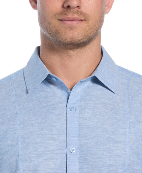 Linen Blend Tuck Panel Shirt (Parisian Blue) 