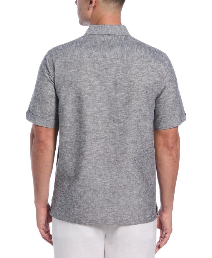 Linen Blend Tuck Panel Shirt (Jet Black) 
