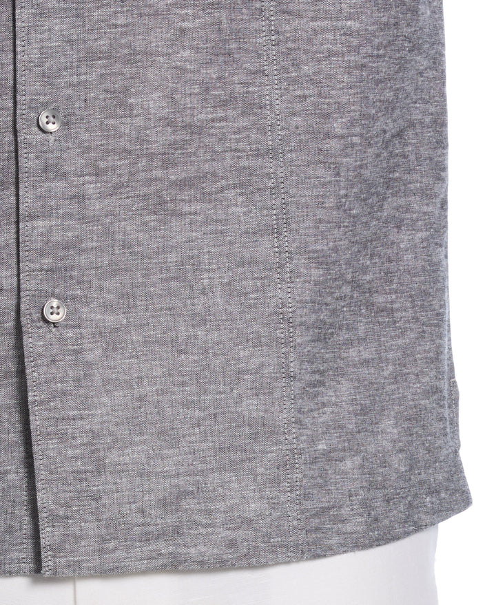 Linen Blend Tuck Panel Shirt (Jet Black) 