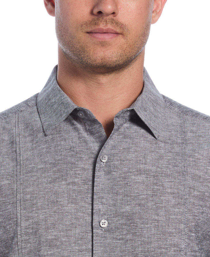 Linen Blend Tuck Panel Shirt (Jet Black) 
