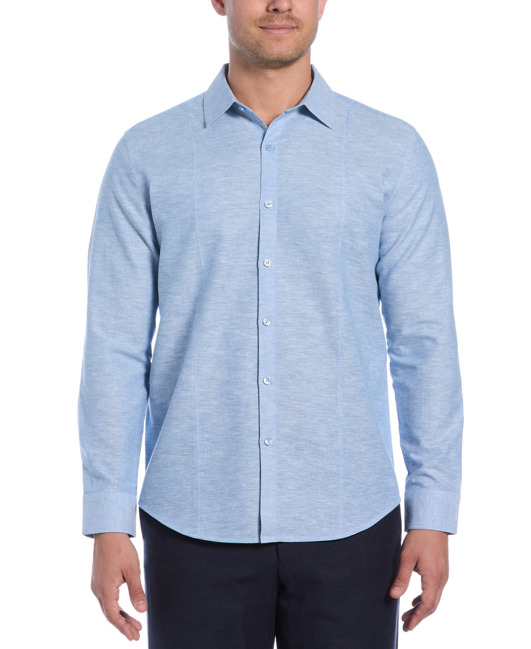 Linen Blend Tuck Panel Shirt (Parisian Blue) 