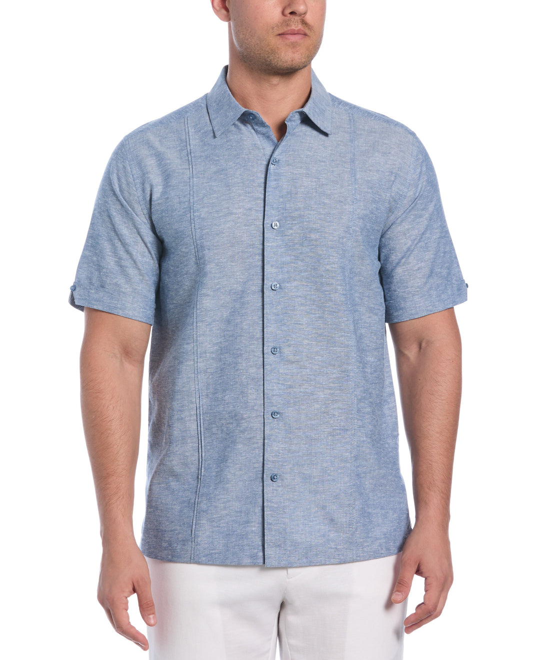 Linen Blend Tuck Panel Shirt (Dark Blue) 