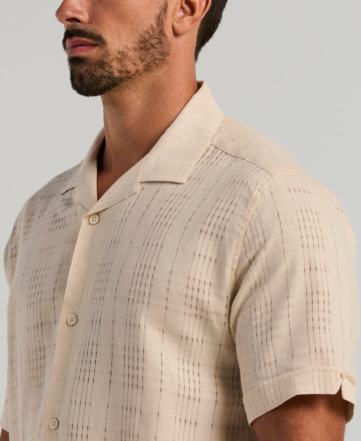 Linen Blend Windowpane Texture Shirt (Rainy Day) 