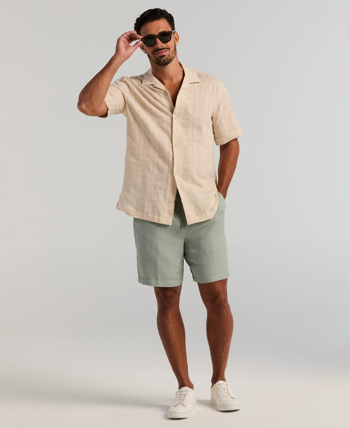 Linen Blend Windowpane Texture Shirt (Rainy Day) 