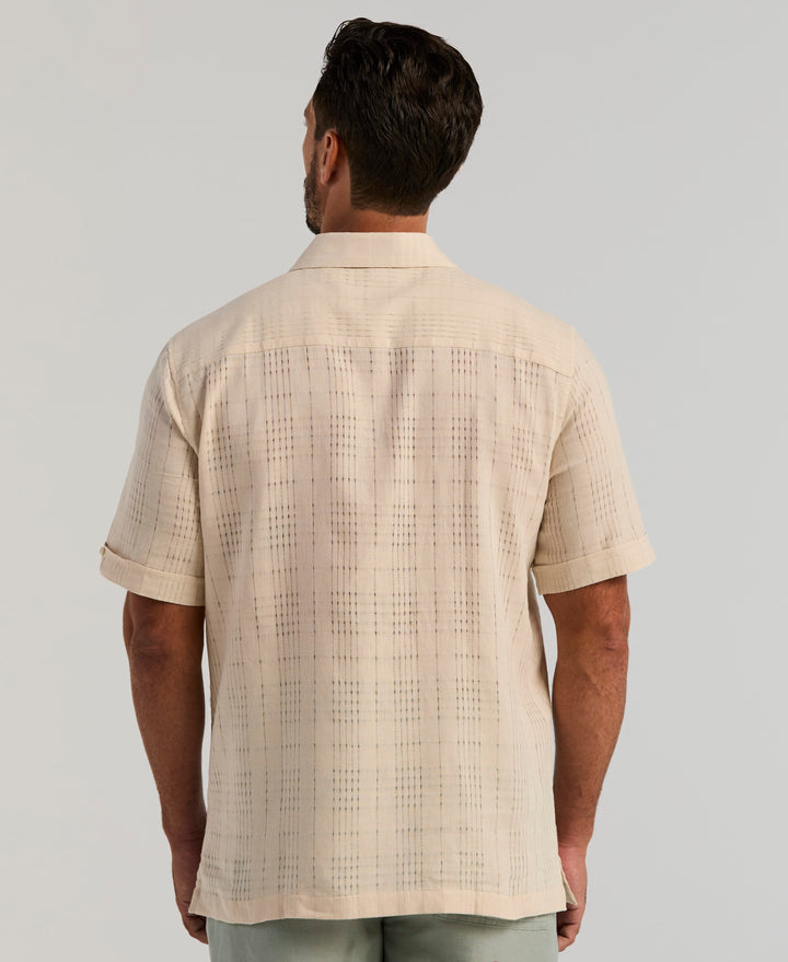 Linen Blend Windowpane Texture Shirt (Rainy Day) 