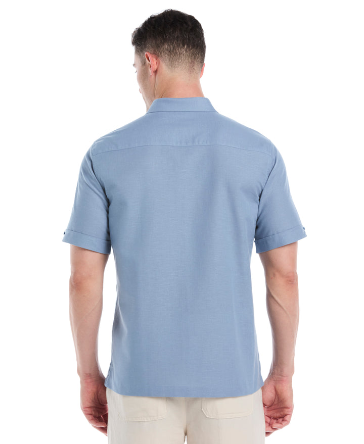 Linen Blend Yarn Dye Panel Shirt (Windward Blue) 