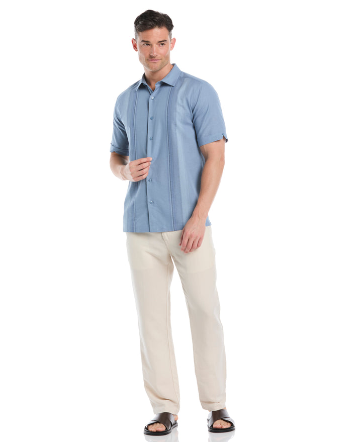 Linen Blend Yarn Dye Panel Shirt (Windward Blue) 
